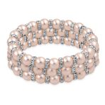 Set of 3 Light Pink Simulated Pearl Stretch Bracelets with Crystal Spacers