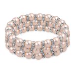 Set of 3 Light Pink Simulated Pearl Stretch Bracelets with Crystal Spacers