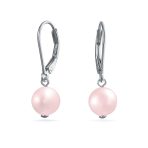 Classic Black White Pink Pearl Drop Ball Earrings Sterling Silver Leverback - Image 3