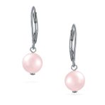 Classic Black White Pink Pearl Drop Ball Earrings Sterling Silver Leverback - Image 6