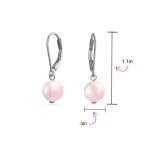 Classic Black White Pink Pearl Drop Ball Earrings Sterling Silver Leverback - Image 12