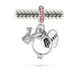 Princess Heart Crown Ring Pink Crystal Dangle Charm Bead for European Bracelet - Image 2