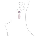 Gemstone Pink Quartz Rhombus Teardrop Purple CZ & Dangling Earrings Gold Plated - Image 6