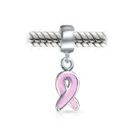 Radiant Pink Ribbon Hope Dangle Charm Bead Sterling Silver for Bracelets - Image 2