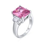 Classic 8CT Pink CZ Emerald Cut Statement Engagement Ring .925 Sterling Silver Baguette Accent - Image 3