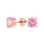 Round Brilliant Cut CZ Stud Earrings Screw Back Rose Gold Sterling Silver 5-9 MM - Image 4