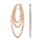 Crystal Boho Style Large Hoop Huggie Earrings Rose Silver Tone Stainless Steel