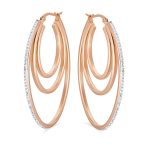 Crystal Boho Style Large Hoop Huggie Earrings Rose Silver Tone Stainless Steel - Image 2