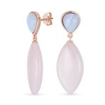 Fashion Statement Black White Teardrop Nature Stone Dangling Earrings Gold Plated - Image 3