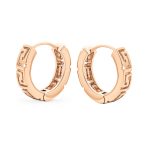 European Greek Key Two Tone Hoop Huggie Earrings Yellow Rose Gold Plated Silver - Image 4