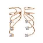 Triple Spiral CZ Curved Crawlers Ear Cuff Cartilage Earrings Gold Plated Silver - Image 3