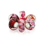 Mixed Set Red Pink Floral Murano Glass Flower Charm Bead Sterling Silver Core For Bracelet - Image 2