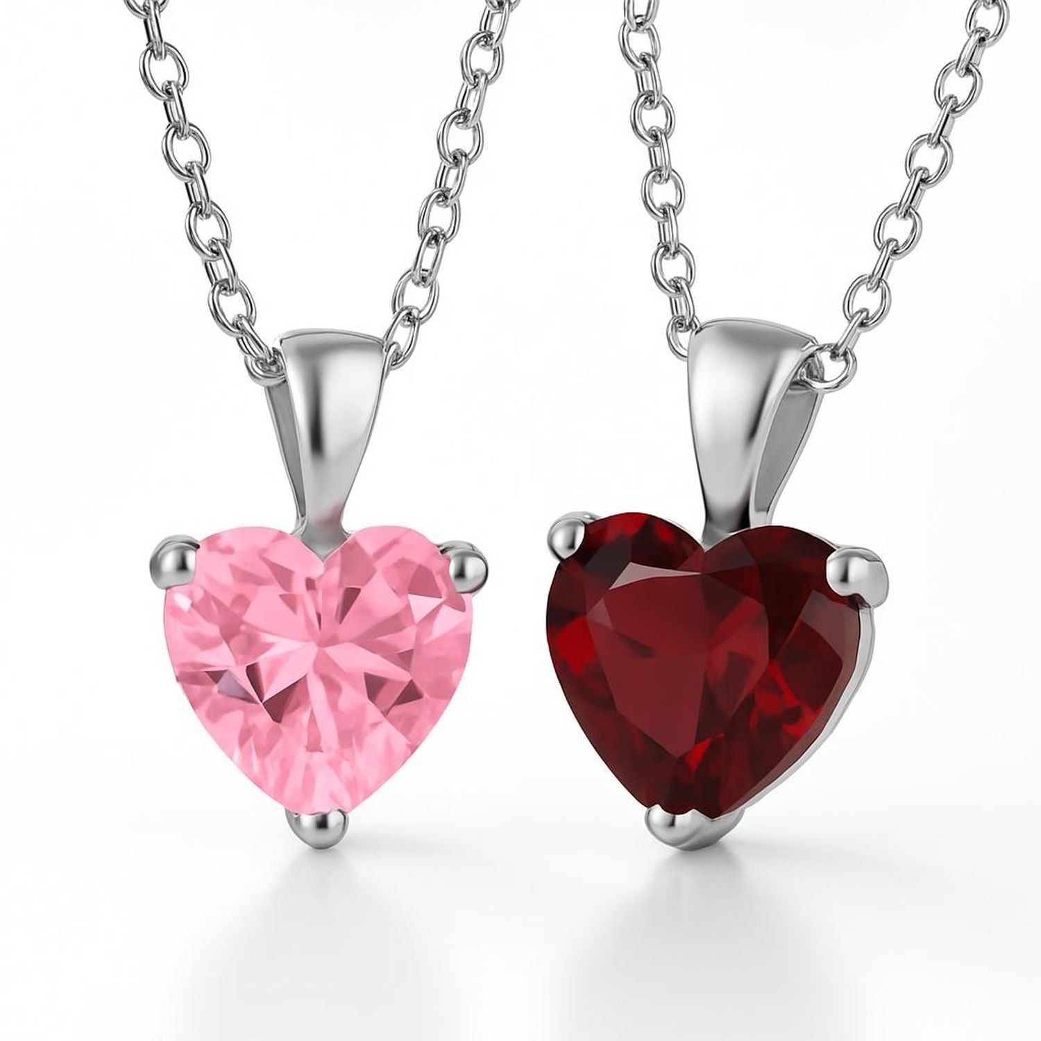 pink-ruby-heart-combo-necklace-bridal-sterling_pfs-13-0362-set-az Set of 2 Timeless Elegant Red Pink CZ Heart Bridal Necklace Sterling Silver - Image 1