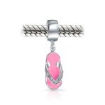 Pink Orange Flip Flop CZ Dangle Charm Bead for Travel Bracelets - Image 4