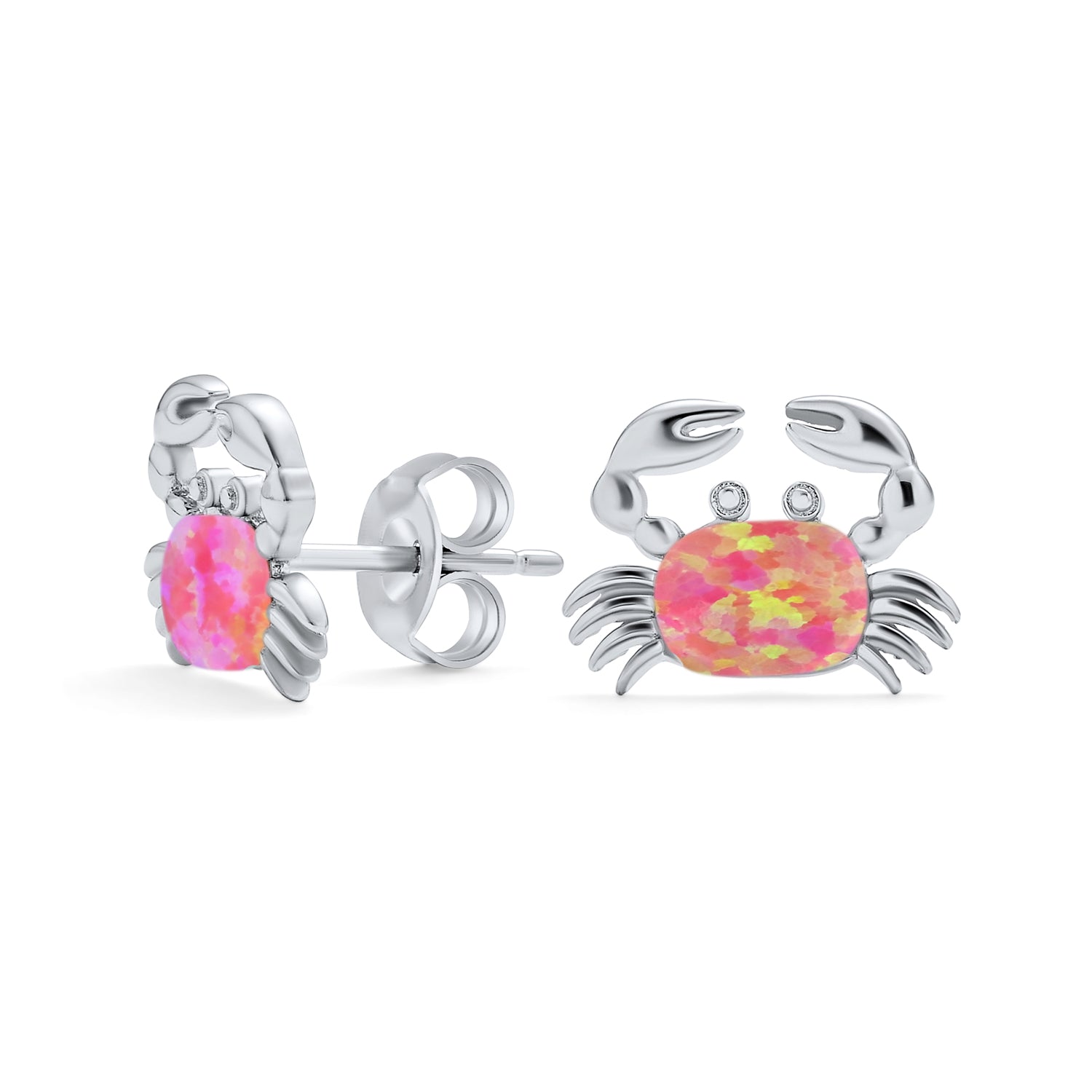 pink-silver-crab-stud-earring-opal-xny-es0895a1_1 Gemstone Pink Blue White Opal Stud Earrings Sterling Silver October Birthstone - Image 1