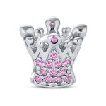 Princess Queen Crown Pink Fuchsia Crystal Bead Charm for European Bracelet
