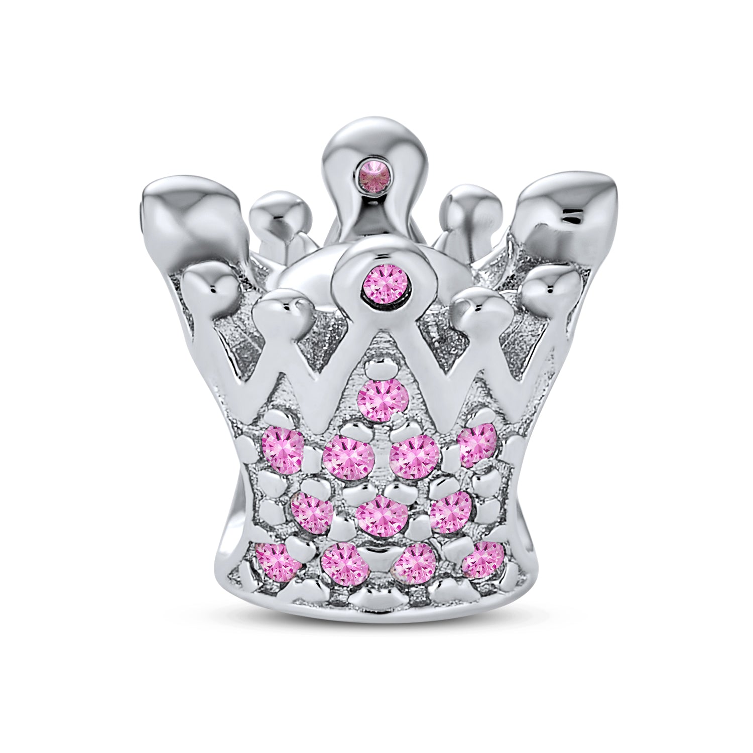 pink-silver-crystal-crown-charm_pbx-hsz-121 Princess Queen Crown Pink Fuchsia Crystal Bead Charm for European Bracelet - Image 1