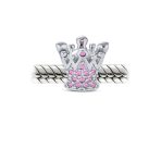 Princess Queen Crown Pink Fuchsia Crystal Bead Charm for European Bracelet - Image 2