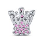 Set of 2 Fairytale Castle & Princess Queen Crown Pink Fuchsia Crystal Bead Charm - Image 5
