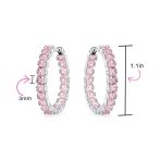 Fancy Cocktail Cubic Zirconia Princess Cut CZ Inside Out Hoop Earrings 1.25 Inch Silver Plated - Image 9