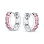Aquamarine Blue Cubic Zirconia Baguette Cut CZ Huggie Mini Hoop Earrings .925 Sterling Silver - Image 8