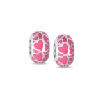 Set of 2 Sterling Silver Pink Heart Murano Glass Charm Bead for European Bracelets
