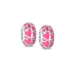 Set of 2 Sterling Silver Pink Heart Murano Glass Charm Bead for European Bracelets