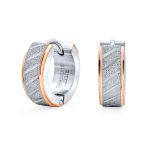 Mens Earrings Carved Hoop Huggie Rose Gold Silver Stainless - Image 2