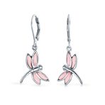 Dainty Butterfly Dragonfly Firefly Gemstone Inlaid Dangle Earrings Silver - Image 2
