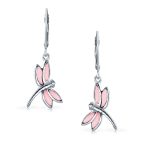 Dainty Butterfly Dragonfly Firefly Gemstone Inlaid Dangle Earrings Silver - Image 4