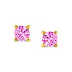 Set of 3 Tiny Blue Red Pink CZ Stud Earrings Gold Plated Sterling Silver - Image 6
