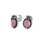 Native American Style Gemstone Bezel Leaf Rope Stud Earrings in Sterling Silver - Image 5