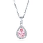 5CT Solitaire Teardrop Halo Sapphire Blue CZ Pendant Necklace Silver Plated - Image 4