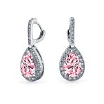 Set of 2 Teardrop Pave Cubic Zirconia CZ Green & Pink Hoop Earrings - Image 6