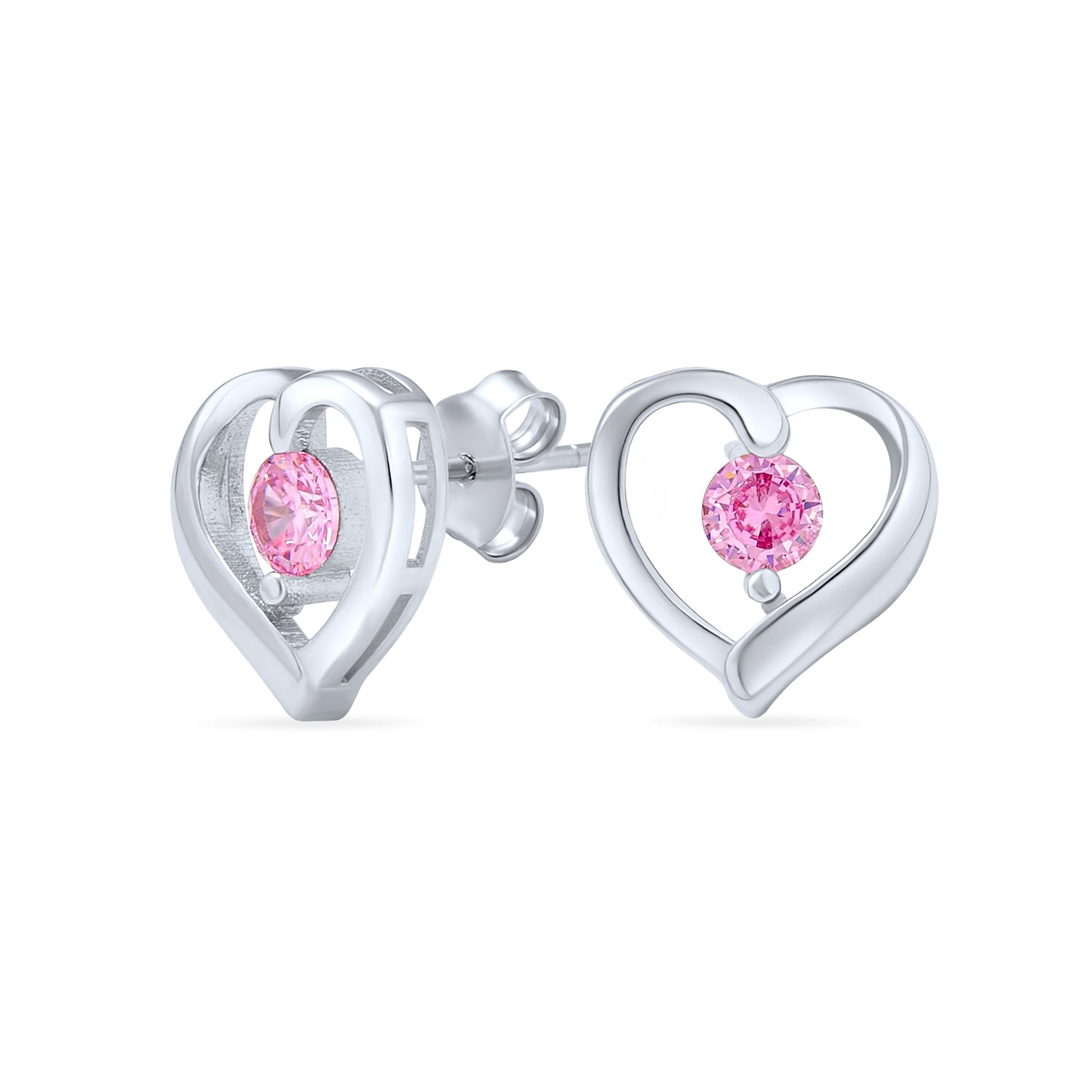 pink-topaz-color-cz-modern-heart-stud-earrings-sterling-silver-sls-58e1707_1 Dainty Blush Heart Pink CZ Stud Earrings Sterling Silver – Simulated Topaz - Image 1