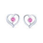 Dainty Blush Heart Pink CZ Stud Earrings Sterling Silver – Simulated Topaz - Image 2