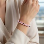 Set of 4 Blue Pink White Glass Bead Evil Eye Stretch Bracelet Crystal Spacers - Image 3