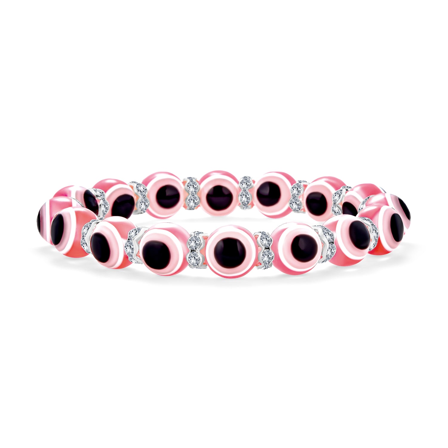 pink-turkish-bracelet-evil-eye_faj-gem0110-tpk_20_2 Translucent Turkish Glass Bead Evil Eye Stretch Bracelet with Crystal Spacers - Image 1