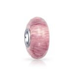 Solid Pink Mauve Murano Glass Charm Bead with Sterling Silver Core for Bracelets