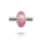 Solid Pink Mauve Murano Glass Charm Bead with Sterling Silver Core for Bracelets - Image 2