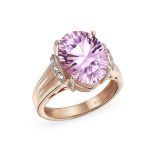 Traditional Oval 4CT Pink Amethyst Statement Ring Zircon Accent Rose Gold Vermeil Sterling Silver