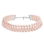 Bridal 3 Strand Wide Faux White Pearl Statement Choker Necklace - Image 3