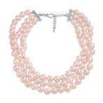 Bridal 3 Strand Wide Faux White Pearl Statement Choker Necklace - Image 6