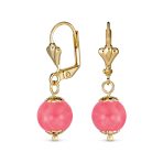 Round Purple Amethyst Drop Ball Earrings Leverback Gold 8MM - Image 3