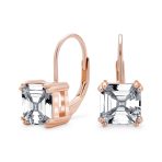 Square CZ Solitaire Asscher Cut Lever back Earrings Gold Plated Silver - Image 2
