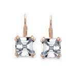 Square CZ Solitaire Asscher Cut Lever back Earrings Gold Plated Silver - Image 4