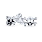 Caribbean Pirate Skull Stud Earrings for Men Bikers Punk Rockers Sterling Silver