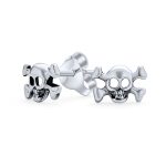 Caribbean Pirate Skull Stud Earrings for Men Bikers Punk Rockers Sterling Silver