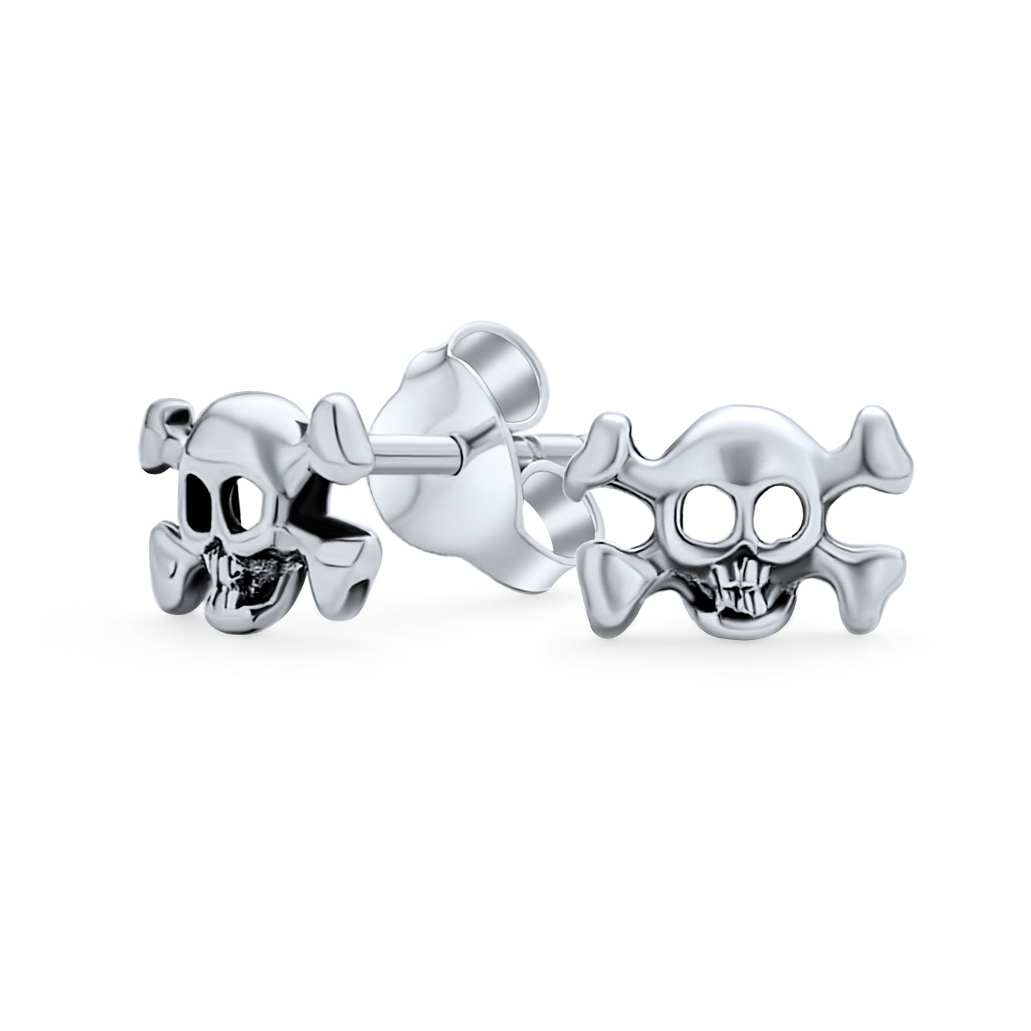 pirate-skeleton-skull-earrings-silver-pmr-s11286_1 Caribbean Pirate Skull Stud Earrings for Men Bikers Punk Rockers Sterling Silver - Image 1