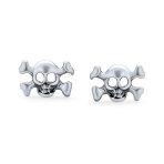 Caribbean Pirate Skull Stud Earrings for Men Bikers Punk Rockers Sterling Silver - Image 2